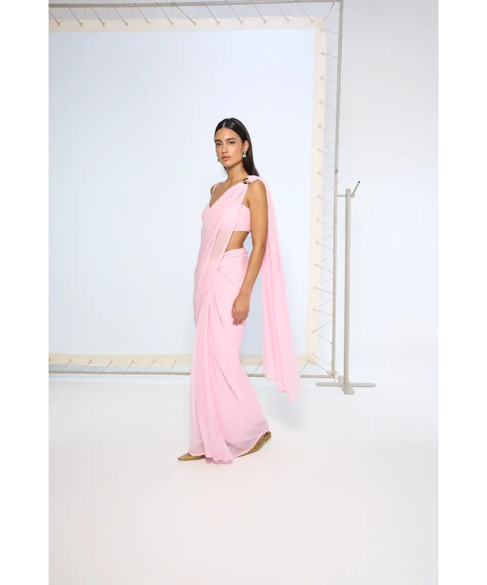 EKAYA BANARAS - Blush Pink Movable Brooch Saree